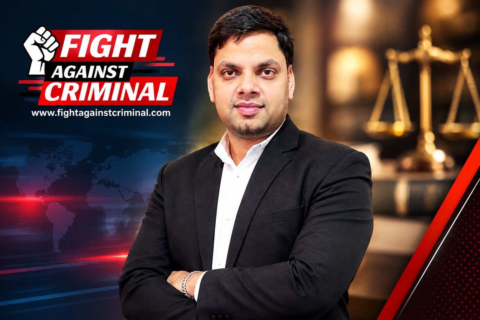 Mohammed Sayeed Shaikh with the Fight Against Criminal (FAC News) masthead and the website address fightagainstcriminal.com